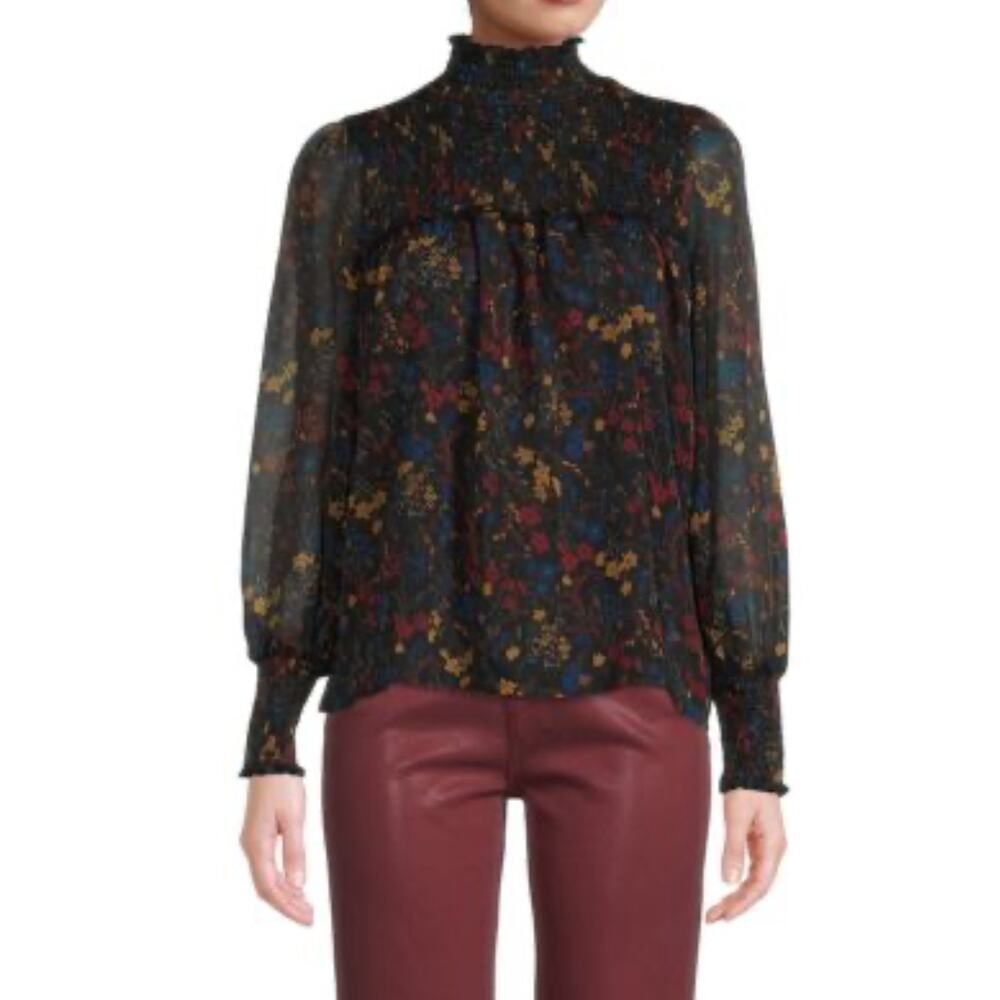 Laundry Shelli Segal Floral Smocked Print Blouse size medium